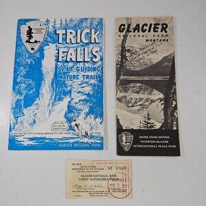 Glacier National Park Ephemera Lot: 2 Vintage Brochures& 1960 Automobile Permit